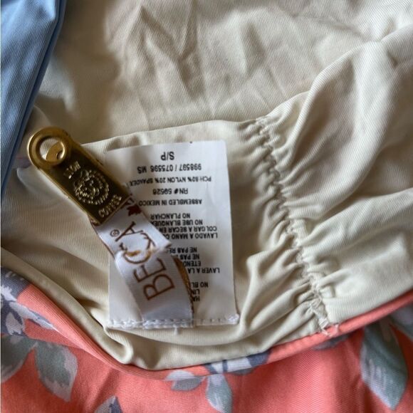 New BECCA knot tie braided halter top pink floral ruched bottom bikini set - Picture 4 of 5